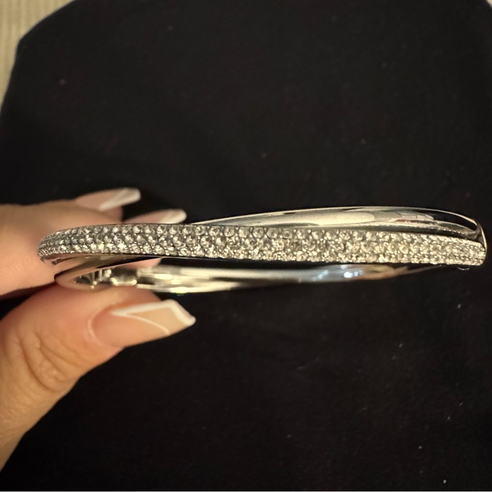 Silver Rhinestone Bangle Bracelet - Picture 2 of 6